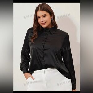 NEW SHEIN Plus Solid Button Up Satin Shirt